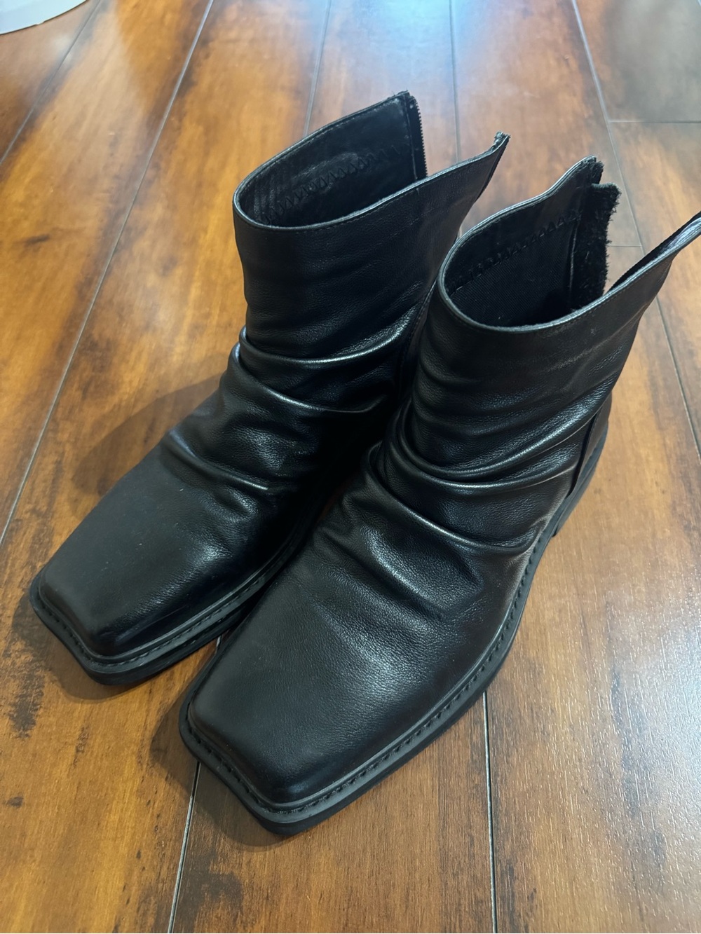 Men's Black Leather Square-Toe Ankle Boots